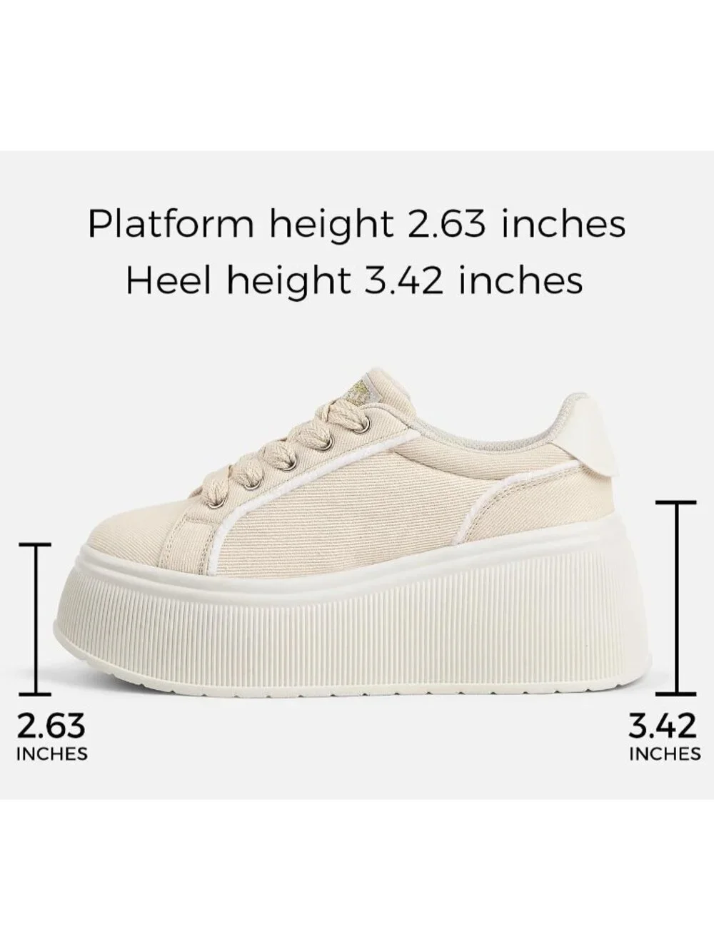 🆕LUCKY STEP Women's Beige Platform Wedge Canvas Sneakers Walking Shoes